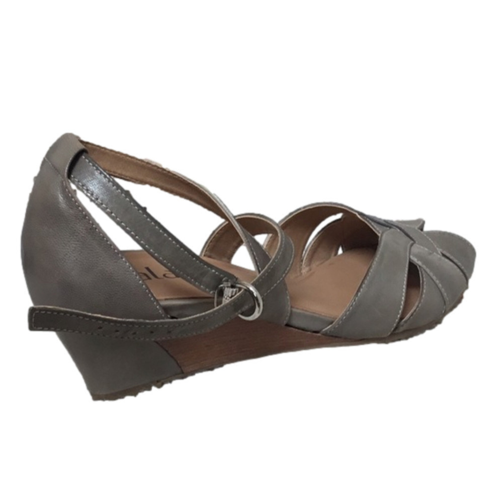 BIALA Peep Toe Wedge Leather Tan Gray Ankle Wrap Strap Shoes Size 39 - Picture 4 of 16